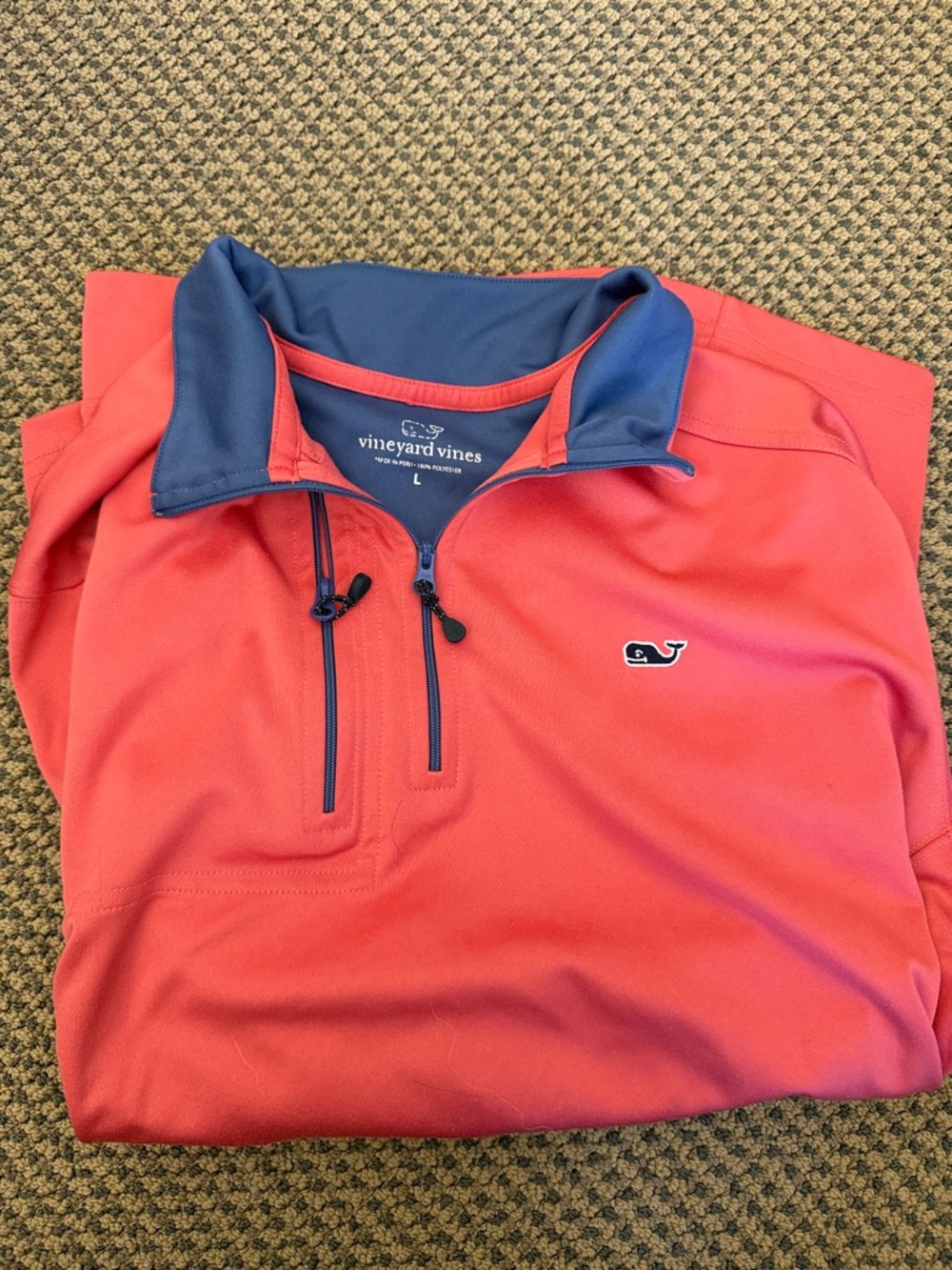 Vineyard Vines Coral and Navy Half-Zip Pullover